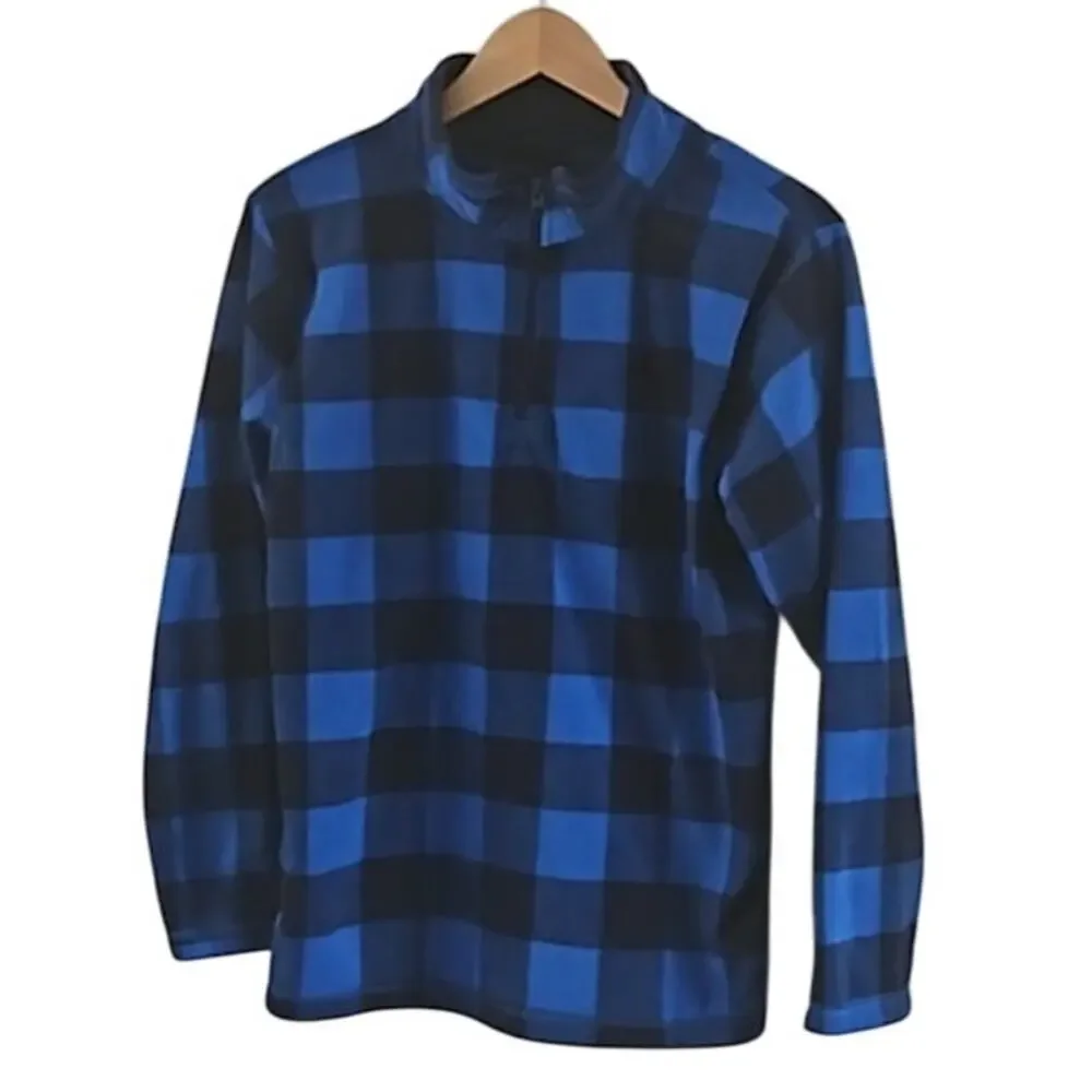 The Children's Place Boys' Blue Buffalo Plaid 1/2 Zip Fleece Pullover Size 16